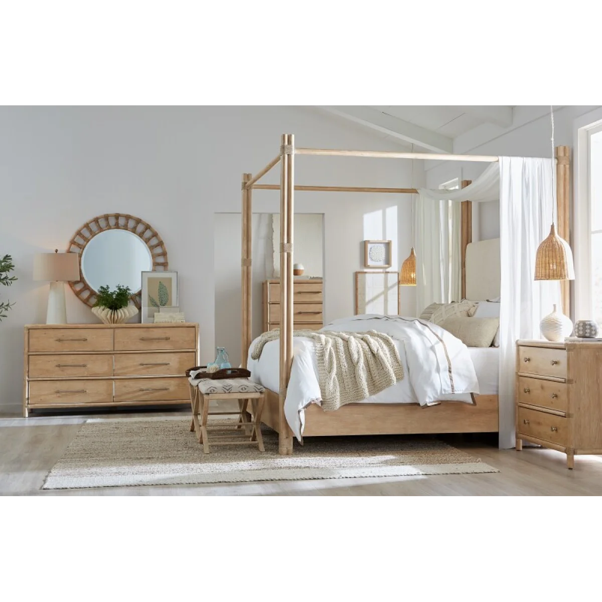 Retreat Pole Rattan Accent Mirror Bedroom Mirrors Brown 9