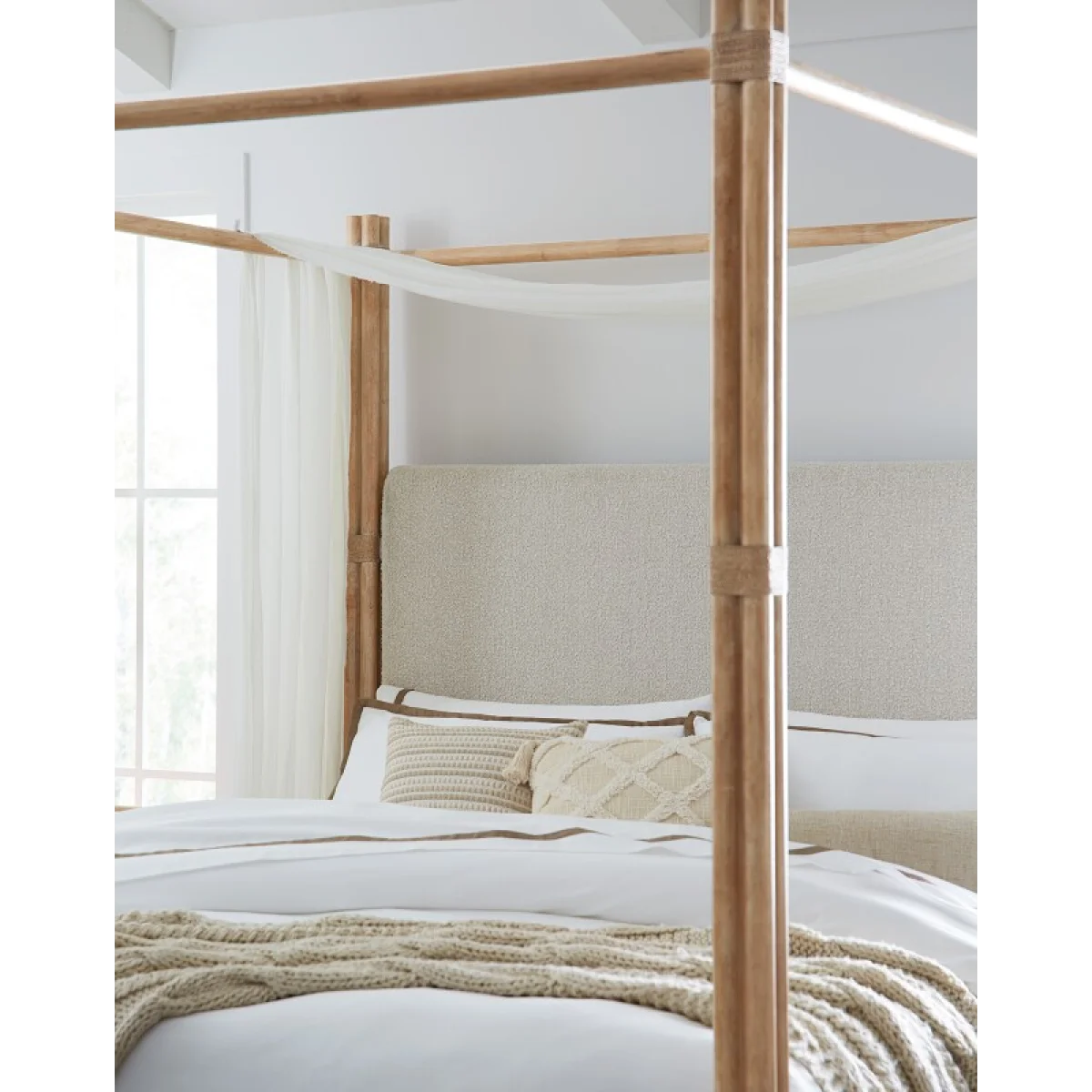 Retreat Pole Rattan Cal King Upholstered Poster Bed withCanopy Beds Beds 10