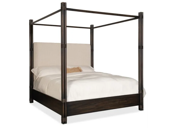 Retreat Pole Rattan Cal King Upholstered Poster Bed withCanopy Beds Beds