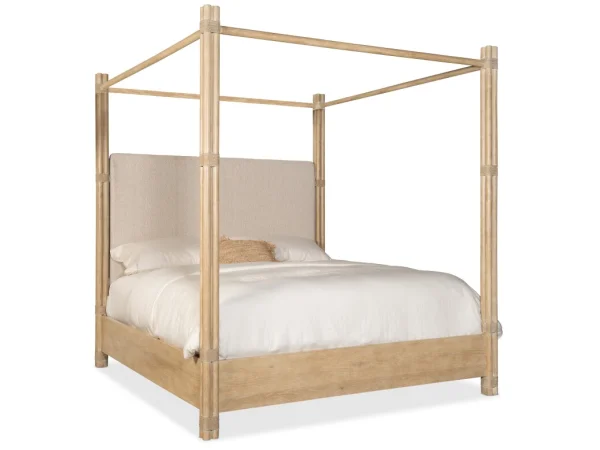 Retreat Pole Rattan King Upholstered Poster Bed withCanopy Beds Beds