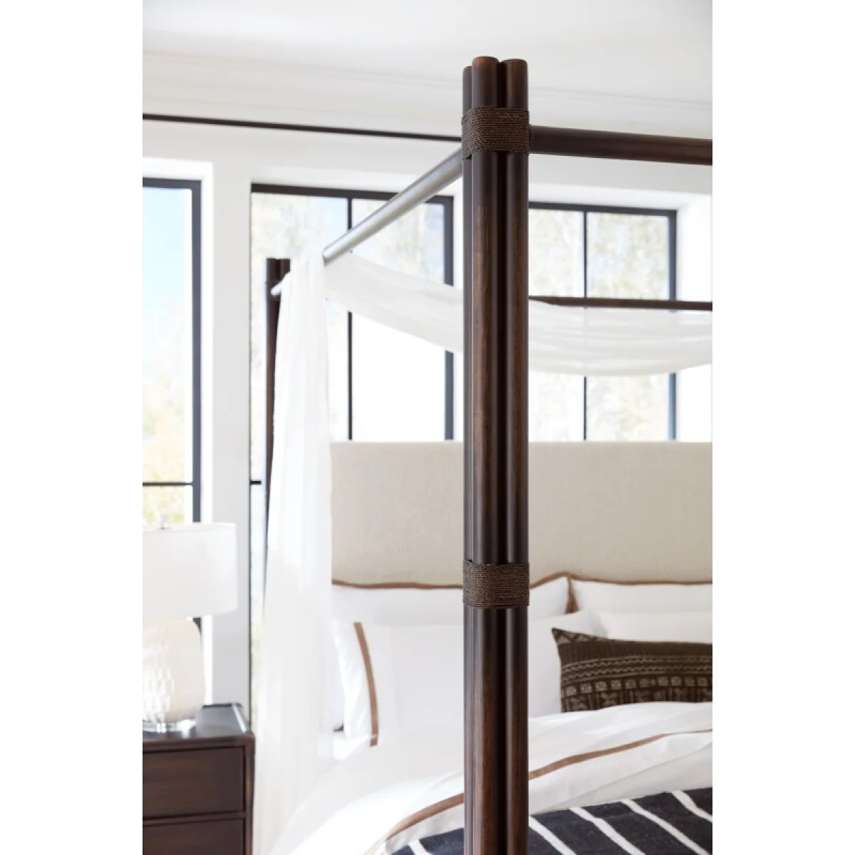 Retreat Pole Rattan King Upholstered Poster Bed withCanopy Beds Beds 8
