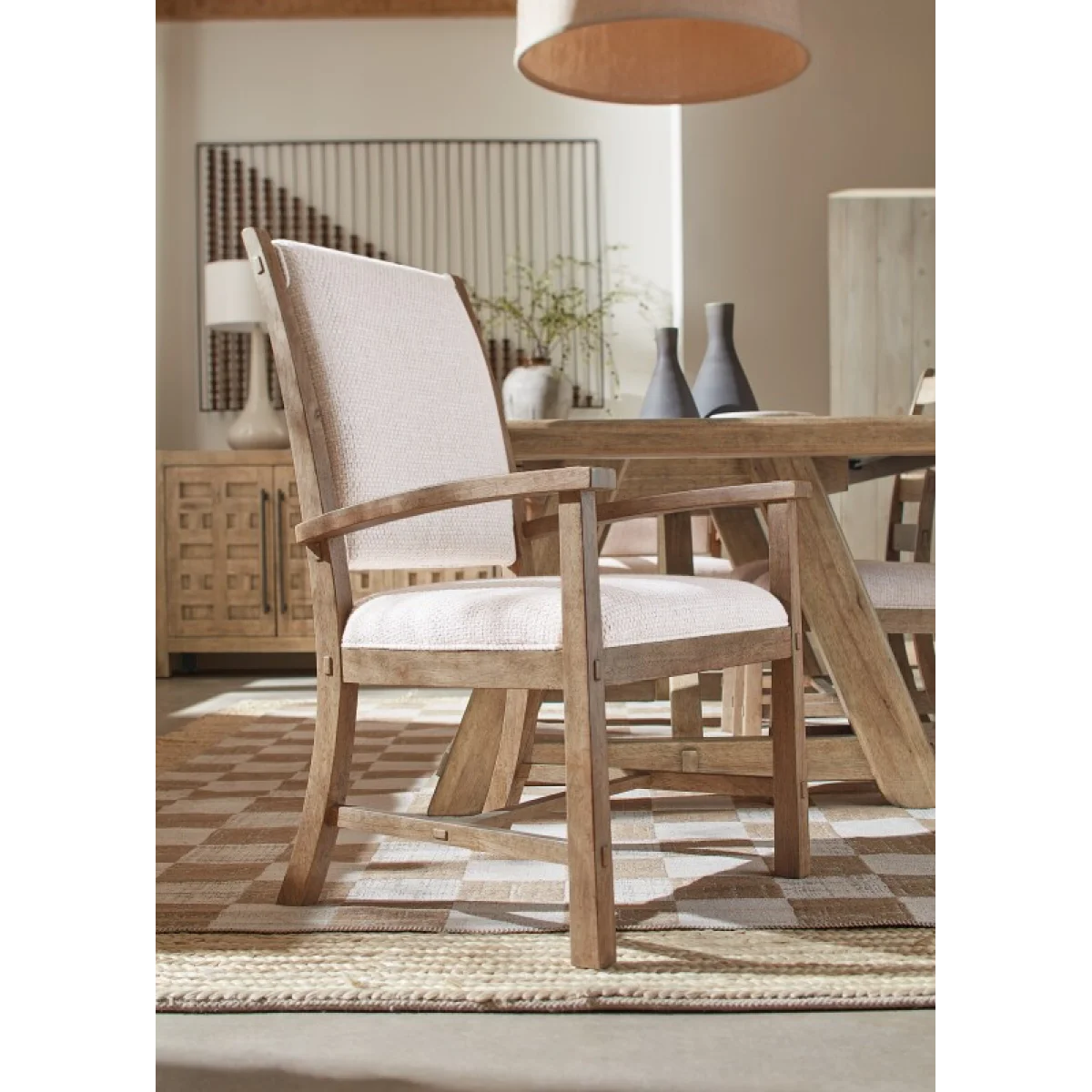 Vineyard Row Post Back Upholstered Arm Chair Chairs & Benches Beige 11