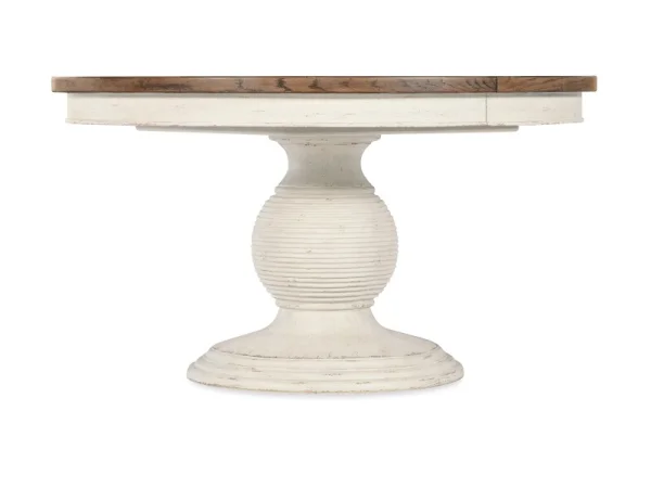 Americana Round Pedestal Dining Table with 1-22in Leaf Dining Tables Cream