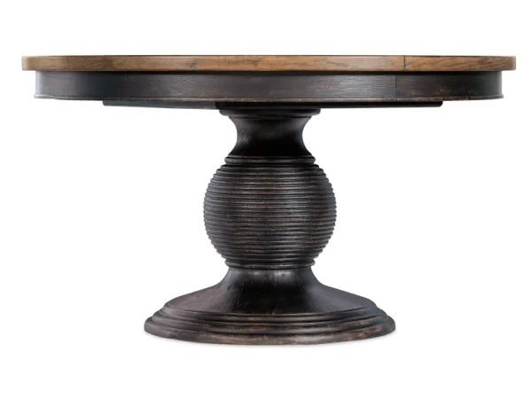 Americana Round Pedestal Dining Table with 1-22in Leaf Dining Tables Blacks
