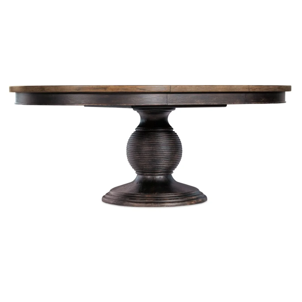Americana Round Pedestal Dining Table with 1-22in Leaf Dining Tables Blacks 6