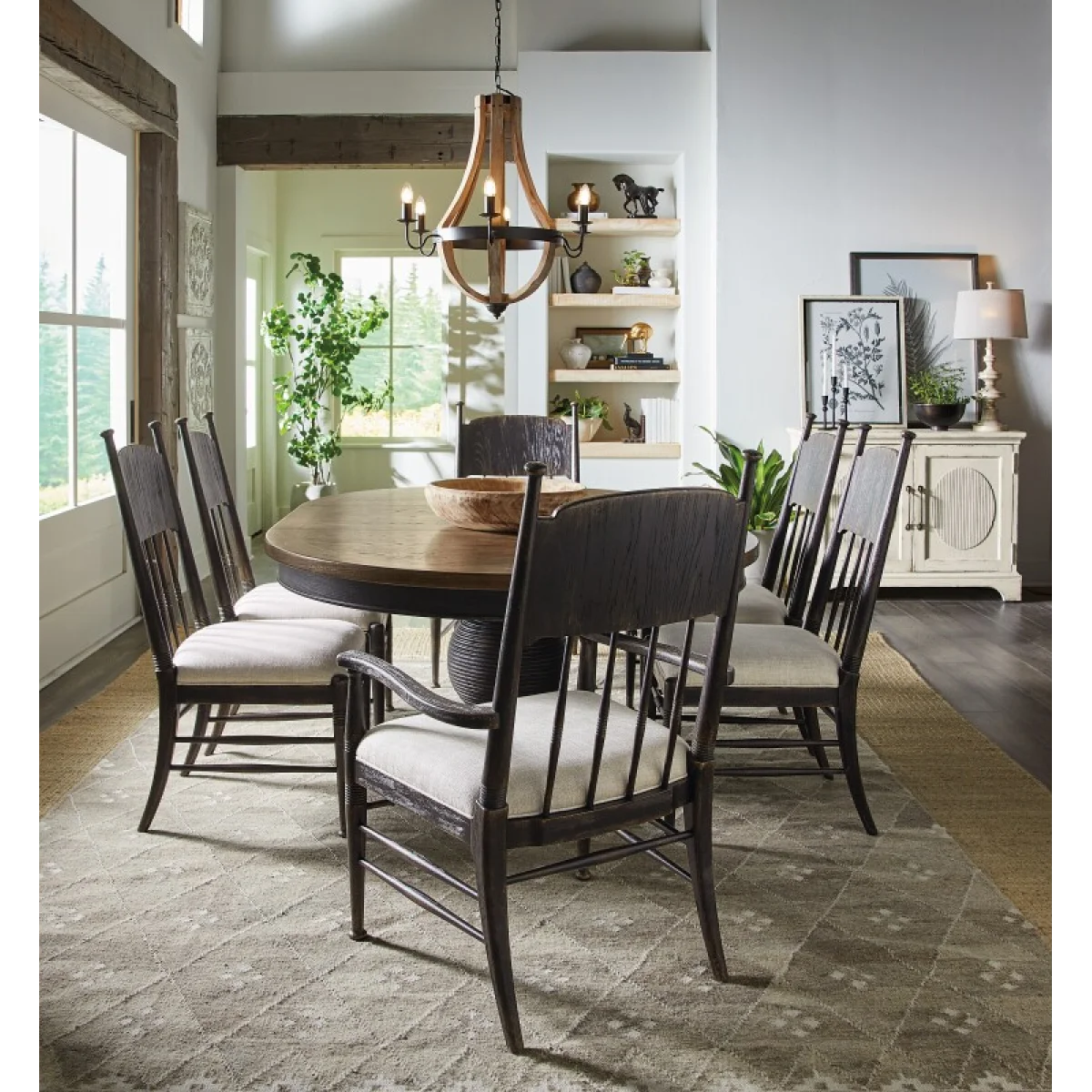 Americana Round Pedestal Dining Table with 1-22in Leaf Dining Tables Blacks 11