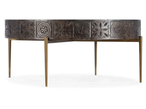 Commerce and Market Commerce & Market Carved Round Cocktail Table Cocktail & Coffee Tables Brown