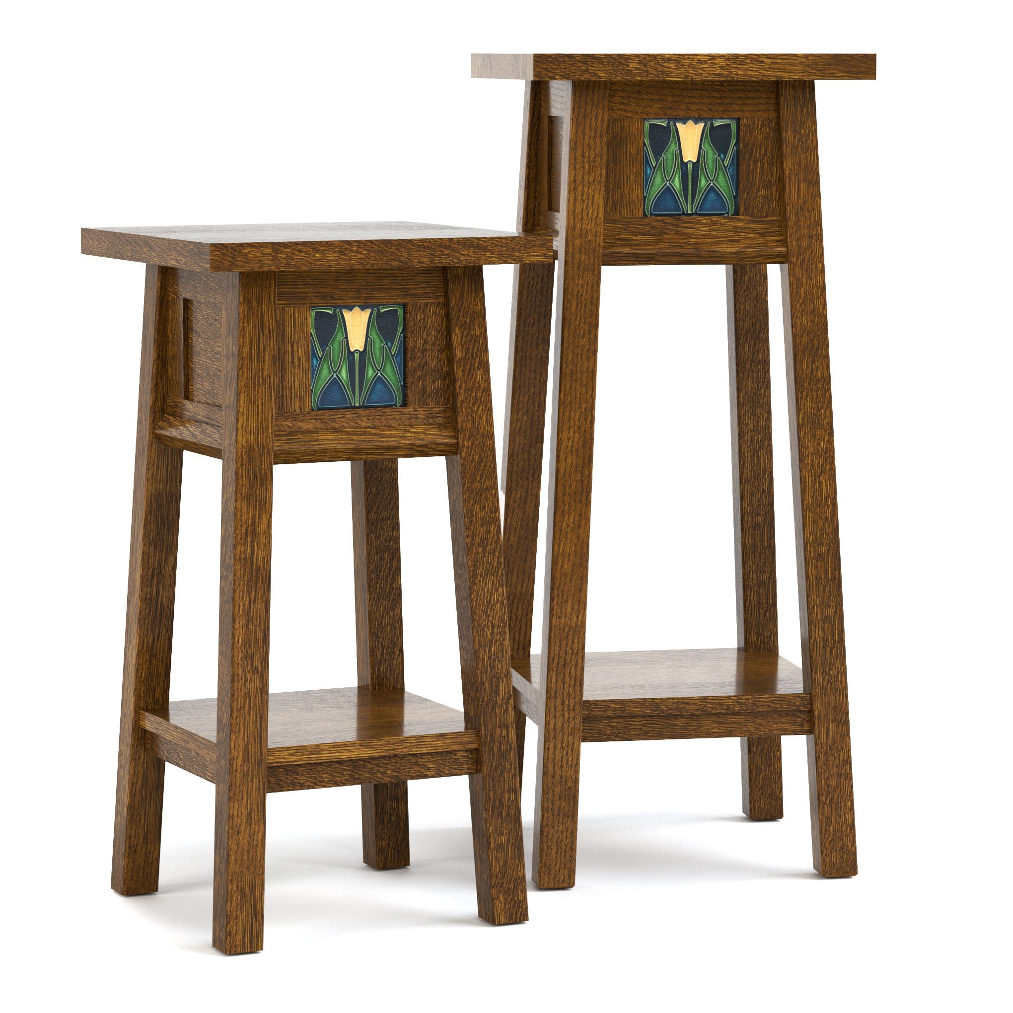 Floral Tile Plant Stand Set with Plaque