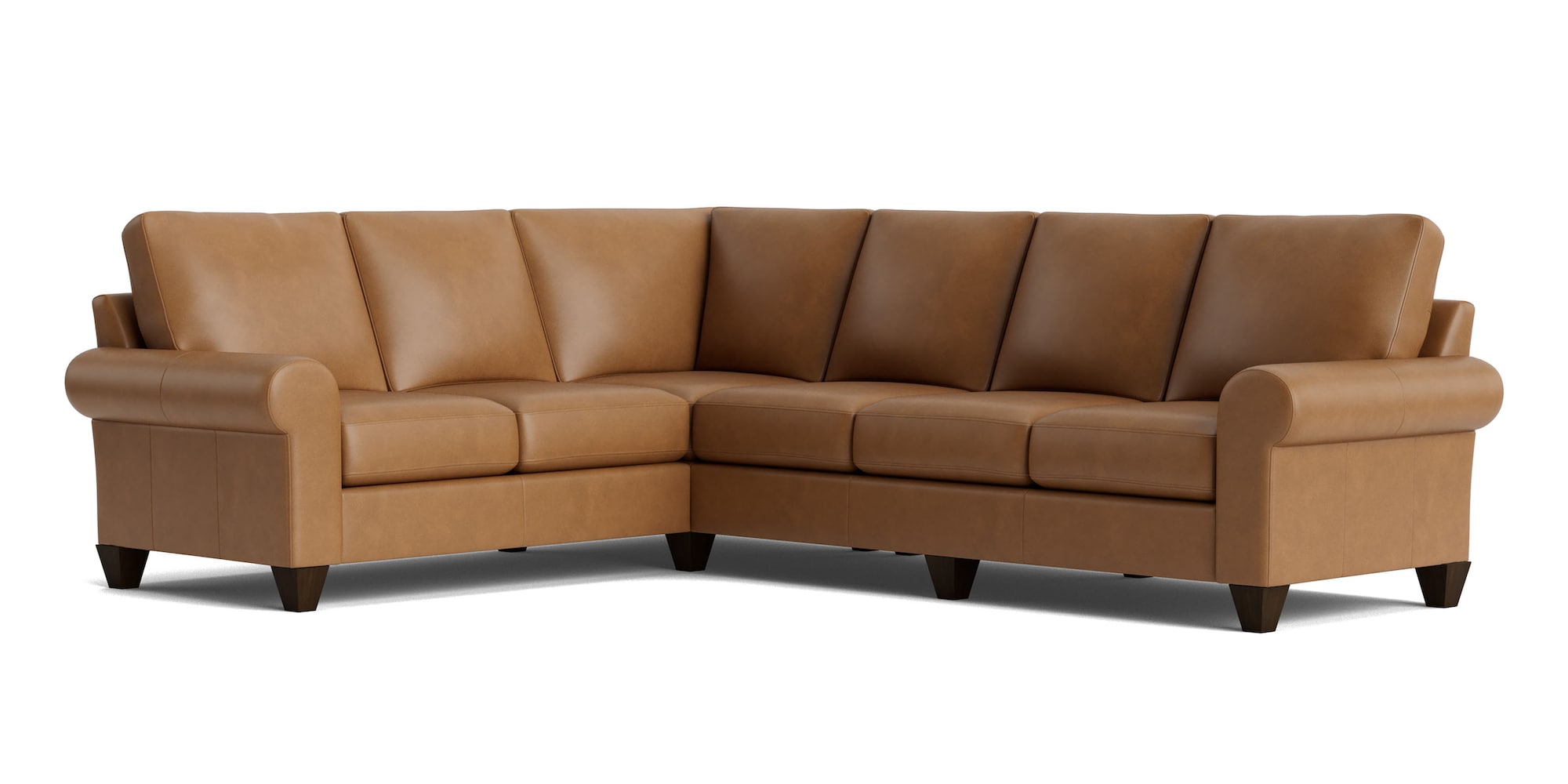 True Custom Leather Large Roll Arm L-Shaped Sectional