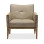 CC Carverdale Leather Club Chair withWood Frame Chairs Beige 13