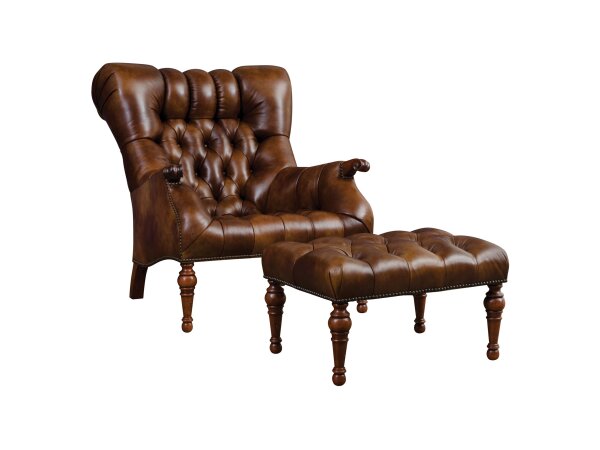 Leopold’s Chair & Ottoman Set Rialto Pecan Leather Chairs Stickley Furniture