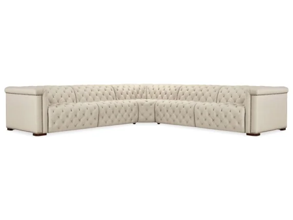 SS Savion Deux 5 Seat Sectional with Three Power Recliners and Six Power Headrests Sectionals Beige