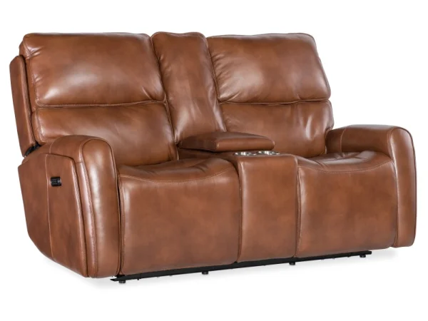 MS Crosby Zero Gravity Power Console Loveseat with Power Headrest and Lumbar Loveseats Brown