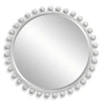 Cyra Wood Round Mirror, Aged Ivory