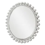 Cyra Wood Round Mirror, Aged Ivory - Image 5