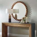 Cyra Wood Round Mirror, Walnut - Image 5