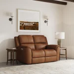 Henry Caramel Leather Power Reclining Loveseat with Power Headrests & Lumbar - Image 3