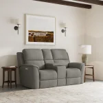 Henry Fog Fabric Power Reclining Loveseat with Console & Power Headrests & Lumbar - Image 3