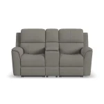 Henry Fog Fabric Power Reclining Loveseat with Console & Power Headrests & Lumbar - Image 4