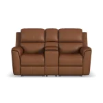 Henry Caramel Leather Power Reclining Loveseat with Console & Power Headrests & Lumbar - Image 4