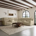 Henry Beige Leather Power Reclining Sectional with Power Headrest & Lumbar - Image 3