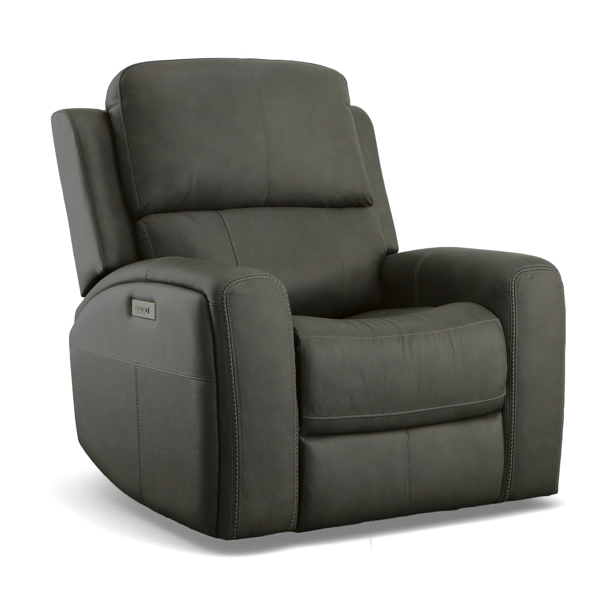 Linden Charcoal Leather Power Recliner with Power Headrest & Lumbar