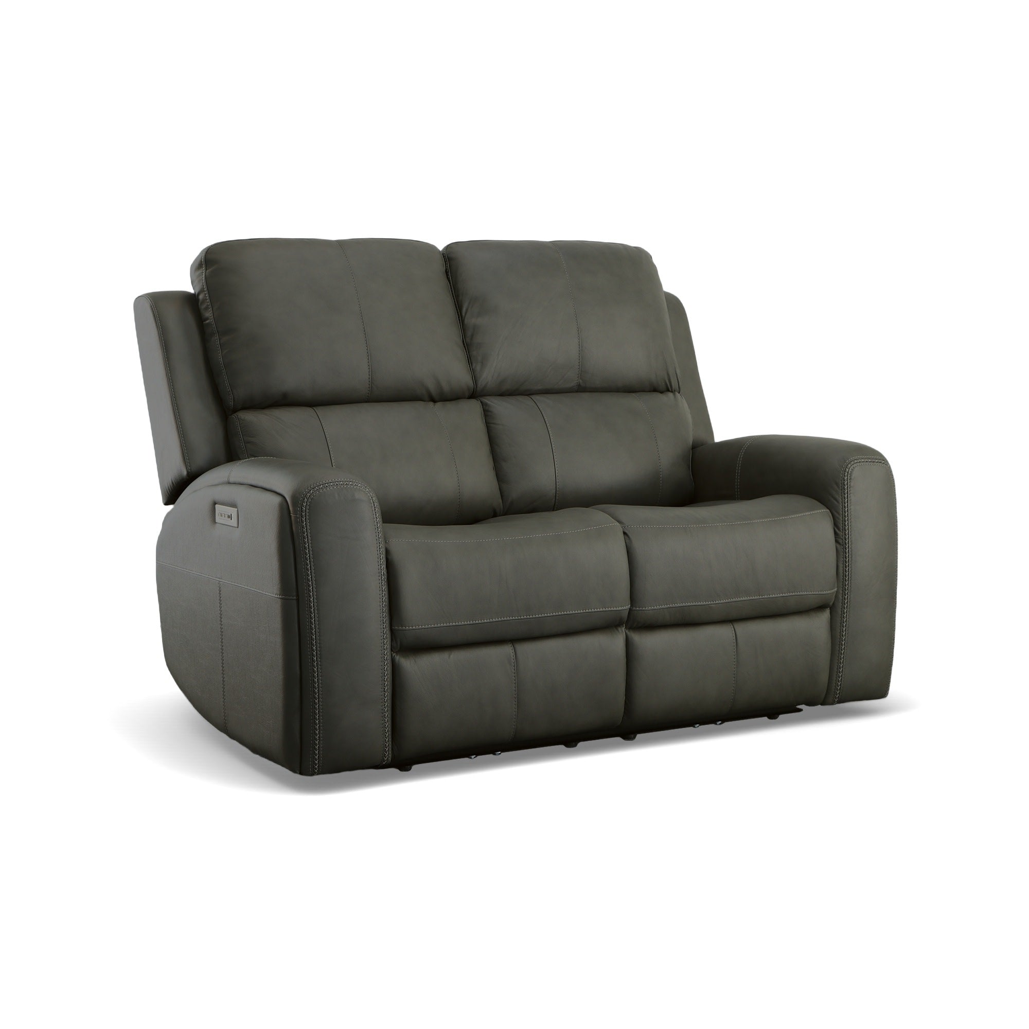 Linden Charcoal Leather Power Reclining Loveseat with Power Headrests & Lumbar