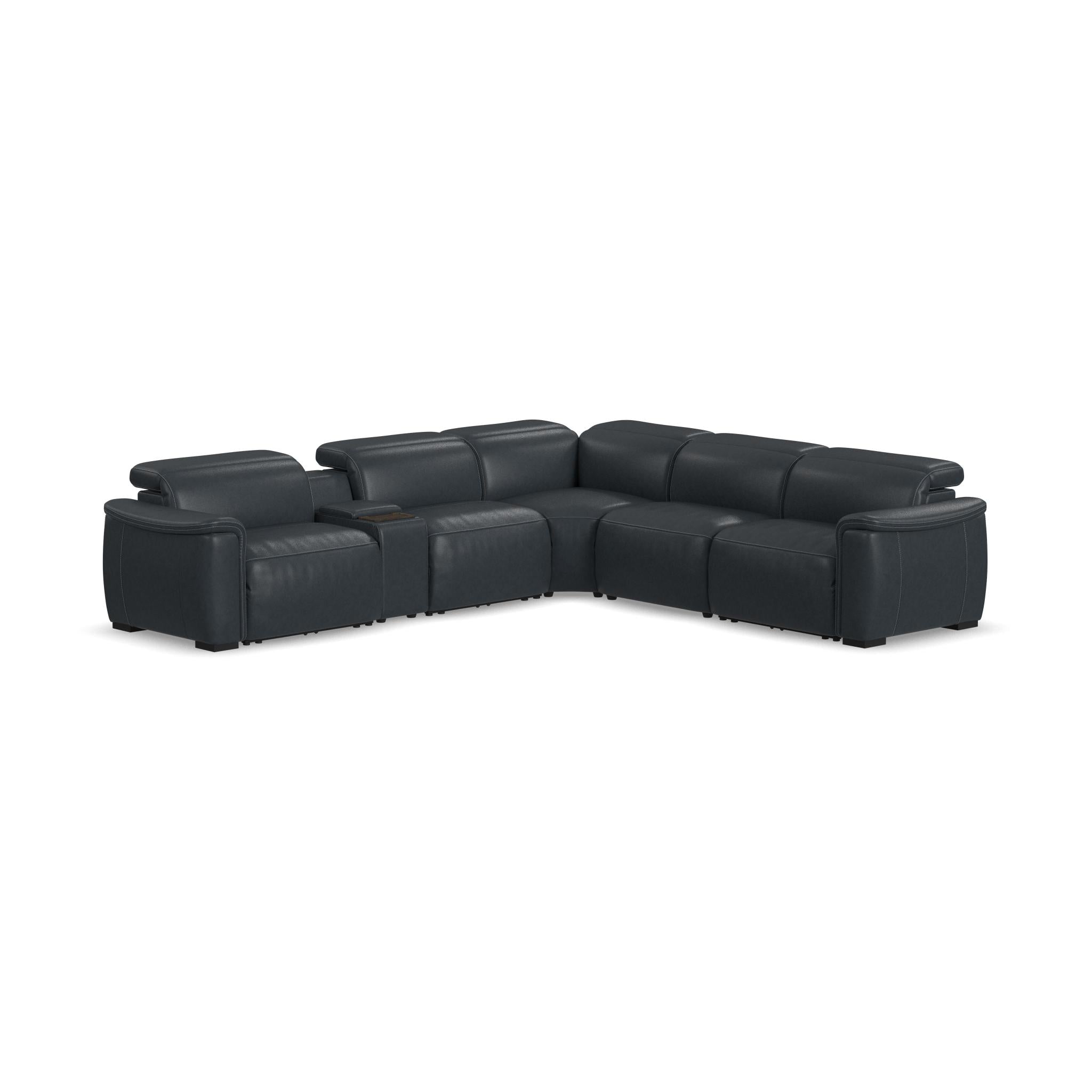 Camden Navy Leather Power Reclining Sectional with Power Headrest