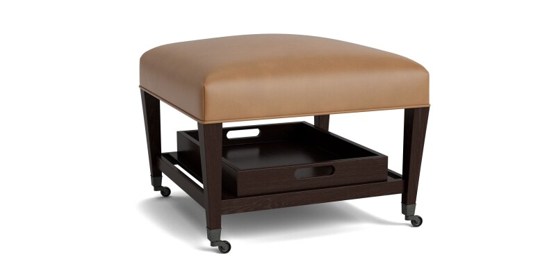 Kara Leather Ottoman with Trays and Casters