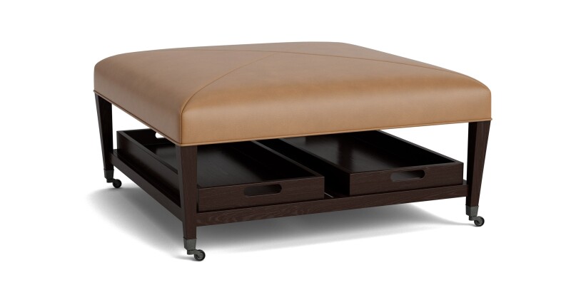 Kara Leather Ottoman with Trays and Casters