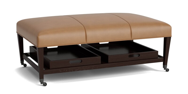 Kara Leather Ottoman with Trays and Casters