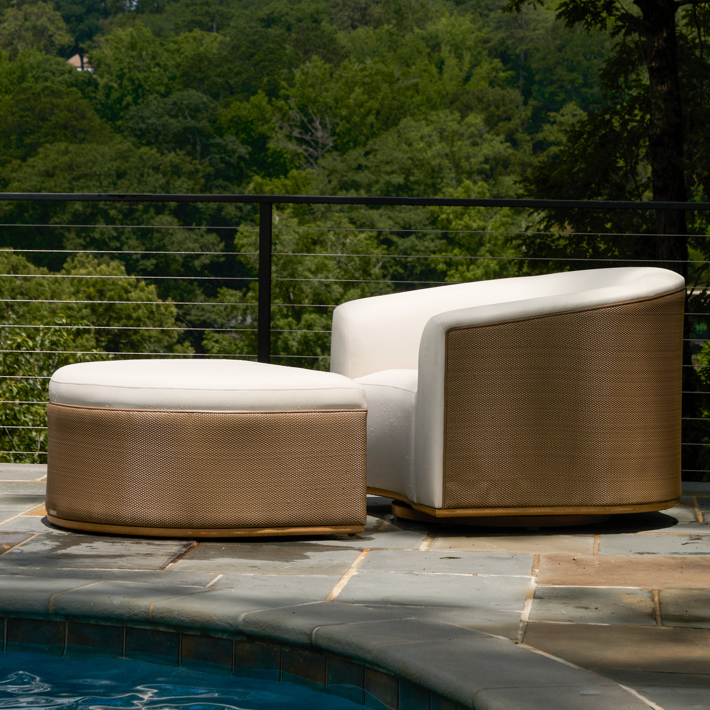 Tahoe Natural Weave Marine Grade Vinyl Ottoman