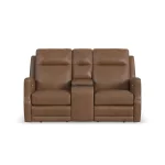 Maxwell Cedar Leather Power Reclining Loveseat with Console, Power Headrests and Lumbar - Image 4