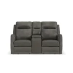 Maxwell Cinder Leather Power Reclining Loveseat with Console, Power Headrests and Lumbar - Image 4