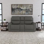 Carter Smoke Fabric Power Reclining Loveseat with Console & Power Headrests & Lumbar - Image 3