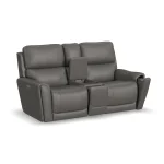 Carter Smoke Fabric Power Reclining Loveseat with Console & Power Headrests & Lumbar - Image 9