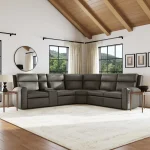 Wyatt Gunmetal Leather Power Reclining Sectional with Power Headrest & Lumbar - Image 3