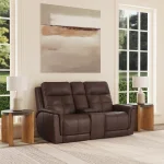 Ranger Leather Power Reclining Loveseat with Console, Power Headrest, Lumbar, Heat & Massage - Image 3