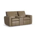 Aria Fawn Leather Power Reclining Loveseat with Console
