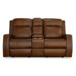 Mustang Rust Leather Power Loveseat with Console with Power Headrest - Image 3