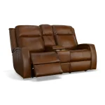 Mustang Rust Leather Power Loveseat with Console with Power Headrest - Image 5