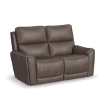 Calvin Cuppuccino Fabric Power Reclining Loveseat with Power Headrests & Lumbar