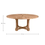 Lakeshore Teak Round Outdoor Pedestal Table 72 In. W X 30.75 In. H - Image 7
