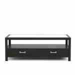 Dwyer Rectangular Cocktail Table, Glass Top - 809 Ebony / 05 Nickel Square Pull