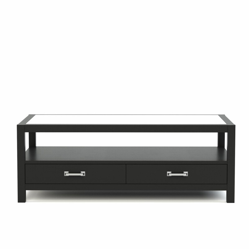 Dwyer Rectangular Cocktail Table, Glass Top - 809 Ebony / 05 Nickel Square Pull