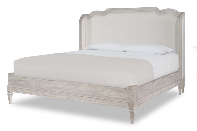 B2W-146 - Nichole Upholstered Bed King 6/6 - White Rustic