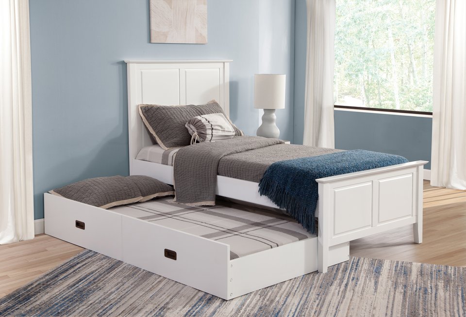 Tykes Bedroom - Pure White Lancaster Twin Trundle Bed - BD08-702TTF