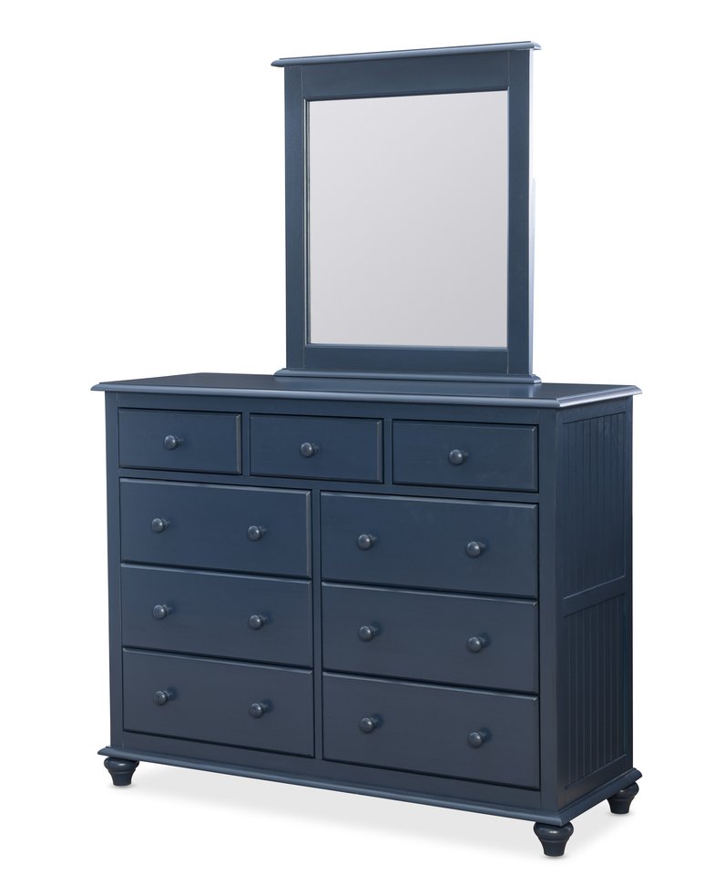 Cottage Bedroom - Nine Drawer Dresser Denim w/ Mirror - BD81-2050
