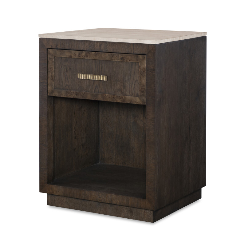 CBA-222M-V2 - Monterey Single Drawer Nightstand W/Travertine - Hawthorne Dark