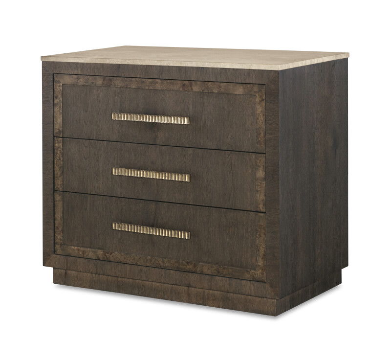 CBA-223M-V2 - Monterey Three Drawer Nightstand W/Travertine - Hawthorne Dark